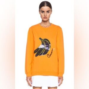 Carven Papaya Orange Banana Embroidered Cotton Molleton Size Small